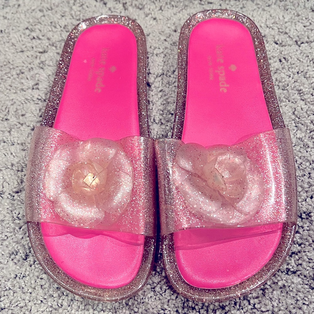 Kate Spade New York Splash Glitter Flower Jelly Slides Slip On Sandals